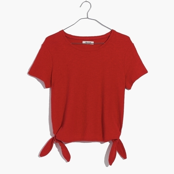 Madewell Texture & Thread Modern Side Tie Top in Red Cotton Size Small - Picture 4 of 9